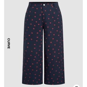 Cider Women's‎ Sz L Navy W/ Red Heart Print Wide Leg Pants Casual Career Love